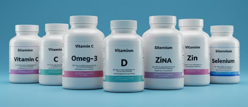 Nahrungsergänzungsmittel und spezielle Vitamine gegen Haarausfall als strategische Unterstützung.
